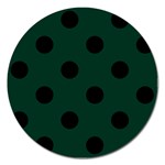 Polka Dots - Black on Deep Green Magnet 5  (Round)