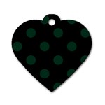 Polka Dots - Deep Green on Black Dog Tag Heart (One Side)