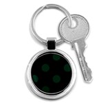 Polka Dots - Deep Green on Black Key Chain (Round)