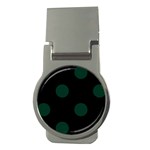 Polka Dots - Deep Green on Black Money Clip (Round)