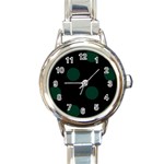 Polka Dots - Deep Green on Black Round Italian Charm Watch
