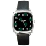 Polka Dots - Deep Green on Black Square Metal Watch