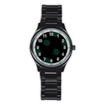 Polka Dots - Deep Green on Black Stainless Steel Round Watch