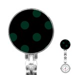 Polka Dots - Deep Green on Black Stainless Steel Nurses Watch
