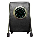 Polka Dots - Deep Green on Black Pen Holder Desk Clock