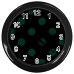 Polka Dots - Deep Green on Black Wall Clock (Black)