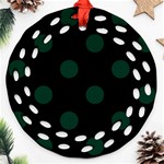 Polka Dots - Deep Green on Black Round Filigree Ornament (Two Sides)
