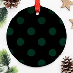 Polka Dots - Deep Green on Black Round Ornament (Two Sides)