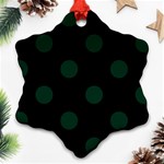 Polka Dots - Deep Green on Black Ornament (Snowflake)