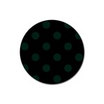 Polka Dots - Deep Green on Black Rubber Coaster (Round)