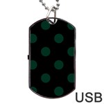 Polka Dots - Deep Green on Black Dog Tag USB Flash (One Side)