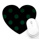 Polka Dots - Deep Green on Black Heart Mousepad