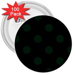 Polka Dots - Deep Green on Black 3  Button (100 pack)