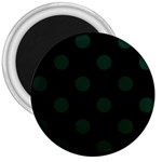 Polka Dots - Deep Green on Black 3  Magnet