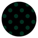Polka Dots - Deep Green on Black Magnet 5  (Round)