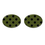 Polka Dots - Black on Army Green Cufflinks (Oval)