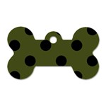 Polka Dots - Black on Army Green Dog Tag Bone (One Side)