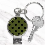 Polka Dots - Black on Army Green Nail Clippers Key Chain