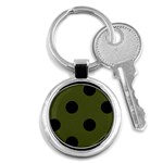 Polka Dots - Black on Army Green Key Chain (Round)
