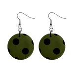 Polka Dots - Black on Army Green 1  Button Earrings