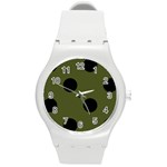 Polka Dots - Black on Army Green Round Plastic Sport Watch (M)