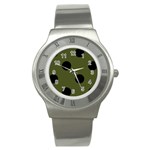 Polka Dots - Black on Army Green Stainless Steel Watch