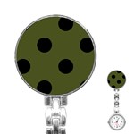 Polka Dots - Black on Army Green Stainless Steel Nurses Watch