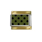 Polka Dots - Black on Army Green Gold Trim Italian Charm (9mm)
