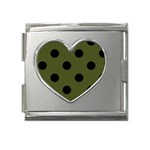 Polka Dots - Black on Army Green Mega Link Heart Italian Charm (18mm)