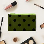 Polka Dots - Black on Army Green Canvas Cosmetic Bag (XS)