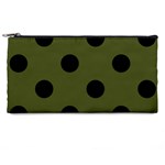 Polka Dots - Black on Army Green Pencil Case