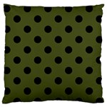 Polka Dots - Black on Army Green Large Flano Cushion Case (Two Sides)