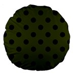 Polka Dots - Black on Army Green Large 18  Premium Round Cushion