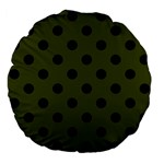 Polka Dots - Black on Army Green Large 18  Premium Flano Round Cushion
