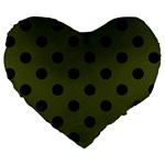 Polka Dots - Black on Army Green Large 19  Premium Heart Shape Cushion