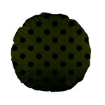 Polka Dots - Black on Army Green Standard 15  Premium Flano Round Cushion