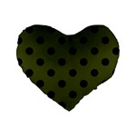 Polka Dots - Black on Army Green Standard 16  Premium Heart Shape Cushion