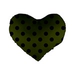 Polka Dots - Black on Army Green Standard 16  Premium Flano Heart Shape Cushion