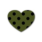 Polka Dots - Black on Army Green Heart Coaster (4 pack)