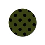 Polka Dots - Black on Army Green Rubber Coaster (Round)