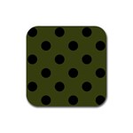 Polka Dots - Black on Army Green Rubber Coaster (Square)
