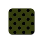 Polka Dots - Black on Army Green Rubber Square Coaster (4 pack)