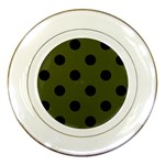 Polka Dots - Black on Army Green Porcelain Plate