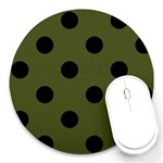 Polka Dots - Black on Army Green Round Mousepad