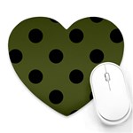 Polka Dots - Black on Army Green Heart Mousepad