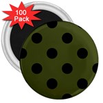 Polka Dots - Black on Army Green 3  Magnet (100 pack)