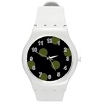 Polka Dots - Army Green on Black Round Plastic Sport Watch (M)