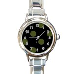 Polka Dots - Army Green on Black Round Italian Charm Watch