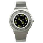 Polka Dots - Army Green on Black Stainless Steel Watch