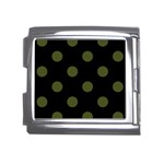 Polka Dots - Army Green on Black Mega Link Italian Charm (18mm)
